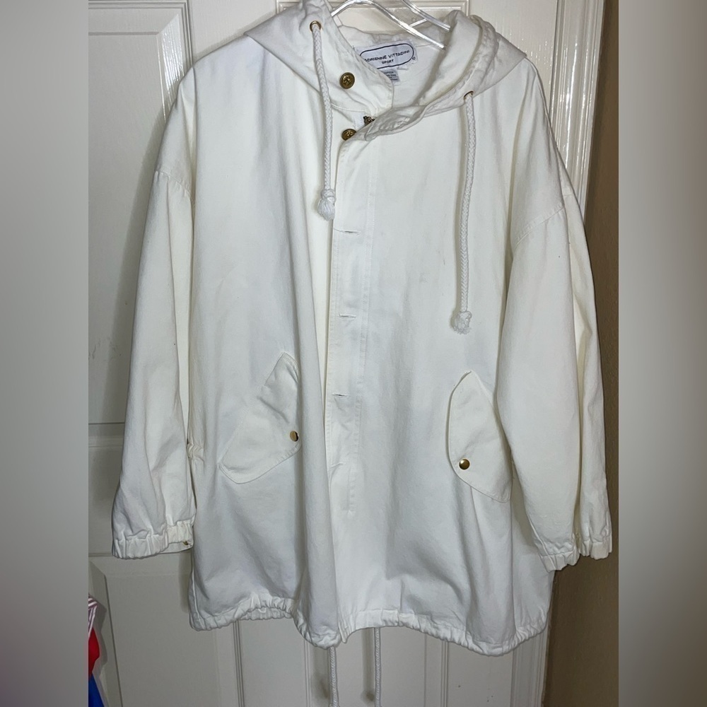 Adrienne Vittadini Sport White Hooded Nautical Jacket Medium​​​​​​​​​​​​​ - Picture 11 of 12